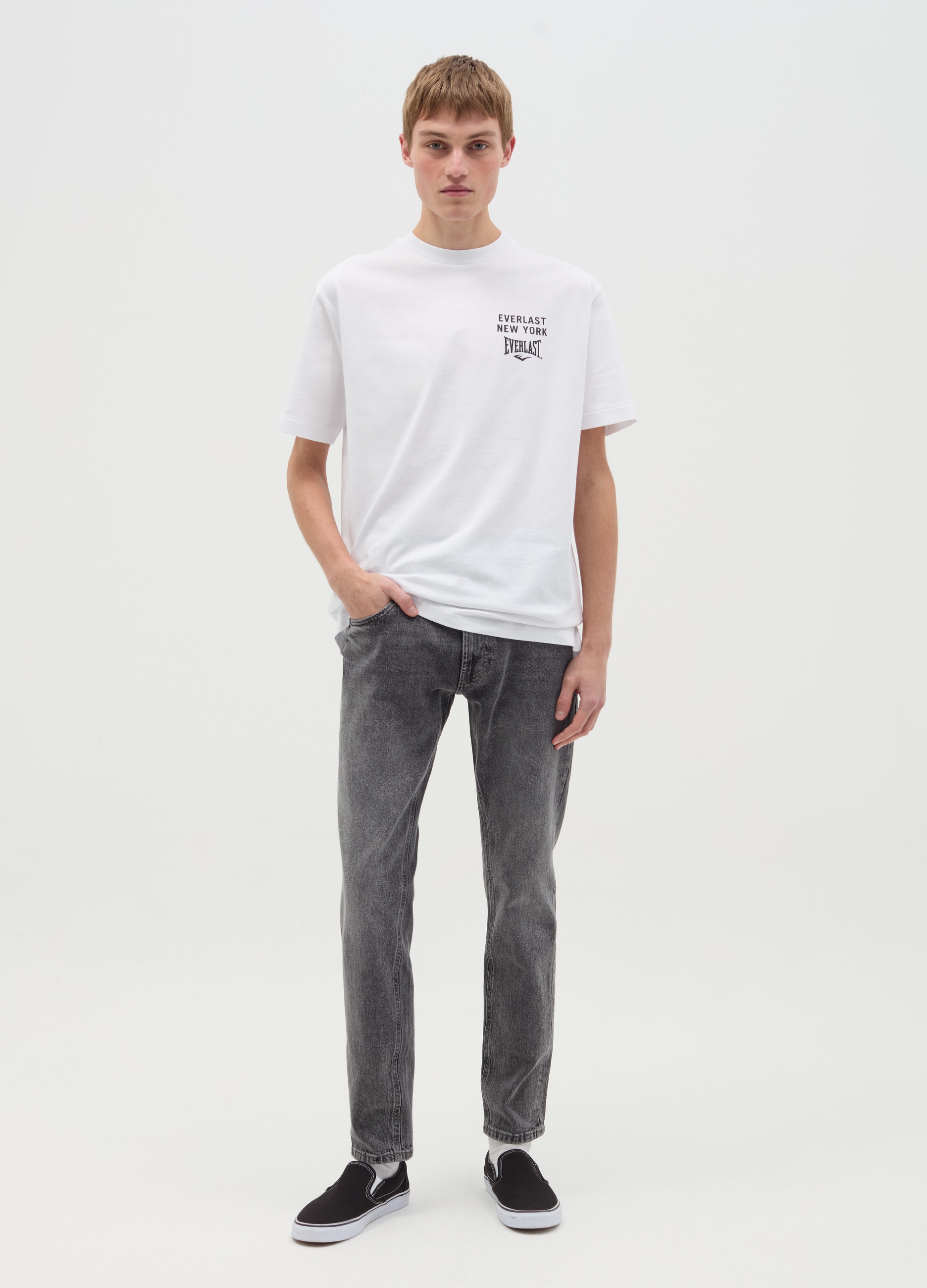 J EVERLAST UOMO, T-shirt In Cotone Con Stampa, Uomo, Bianco, Taglia: XXL