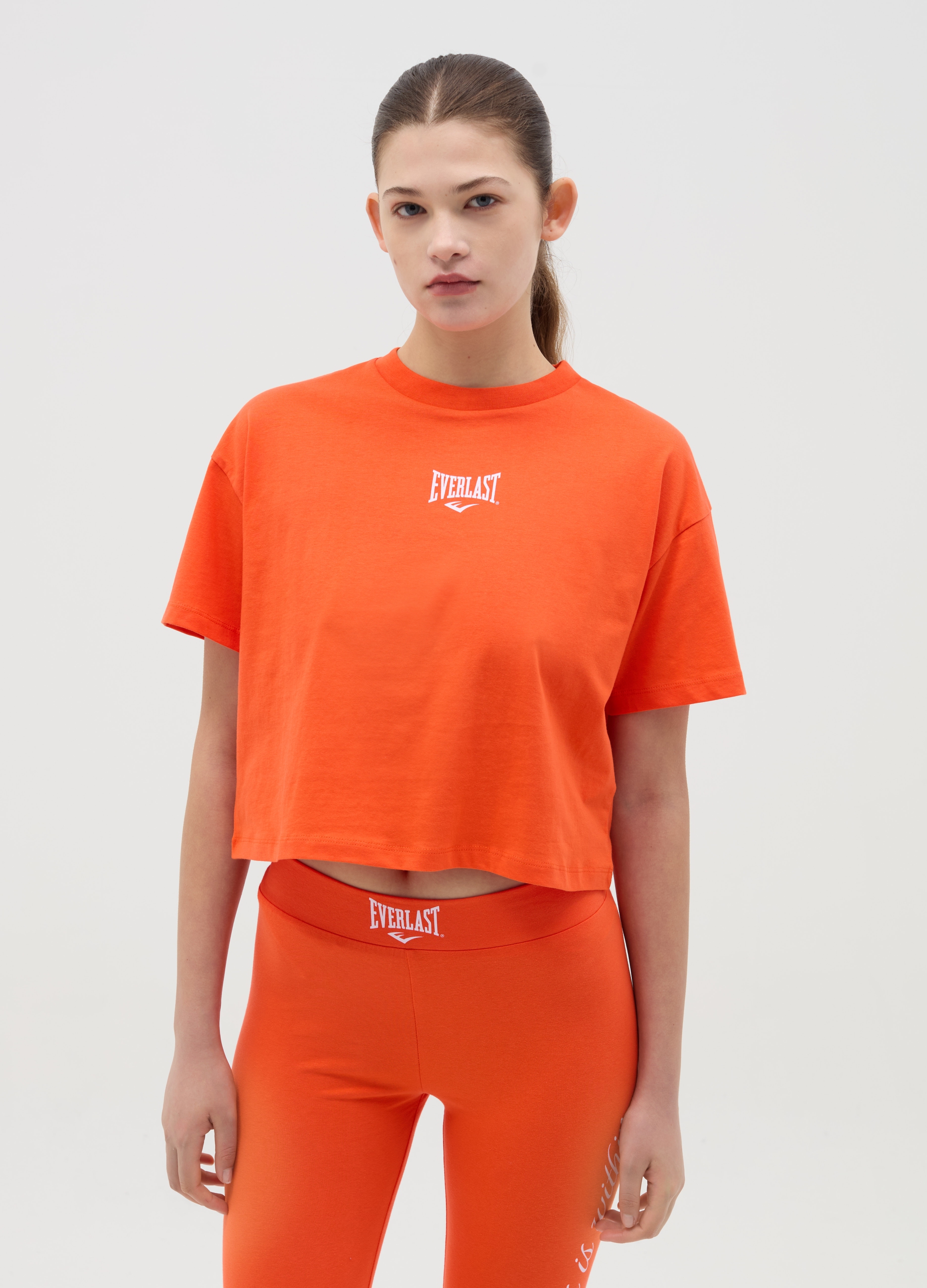 J EVERLAST DONNA, T-shirt In Cotone Con Stampa, Donna, Arancione, Taglia: XS
