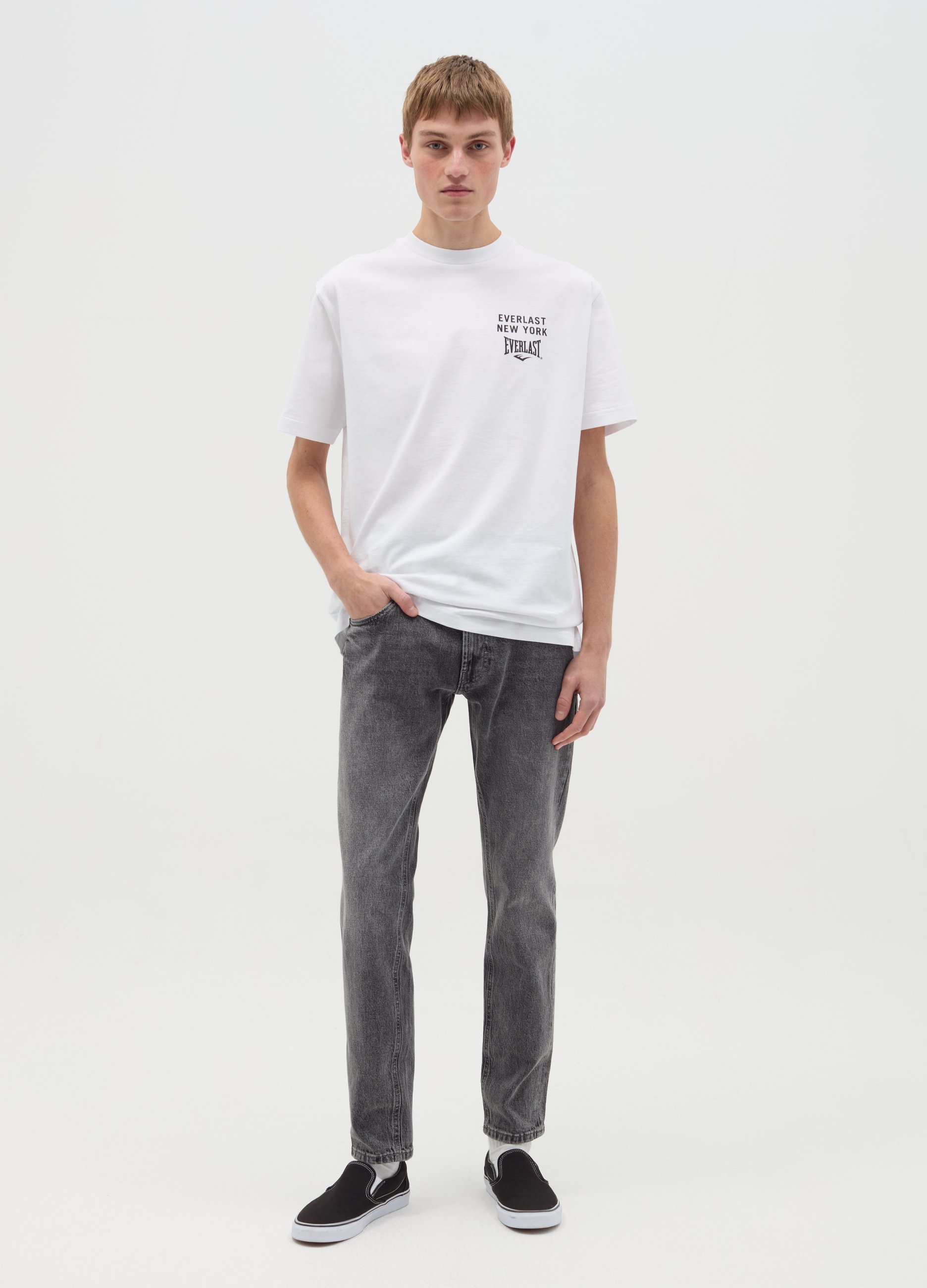 J EVERLAST UOMO, T-shirt In Cotone Con Stampa, Uomo, Bianco, Taglia: XL