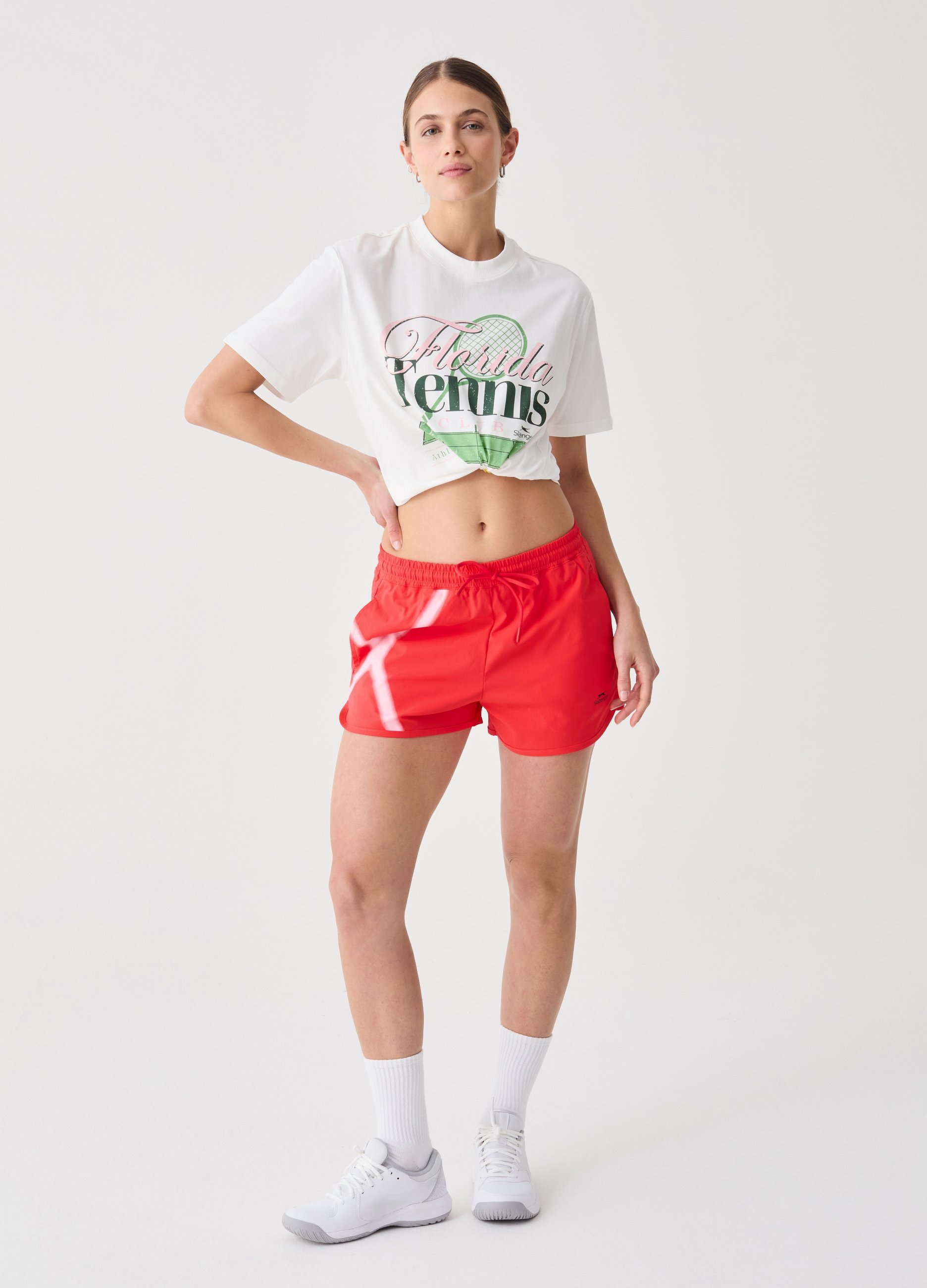 SLAZENGER, T-shirt Sportiva Stampa Tennis Slazenger, Donna, Bianco, Taglia: S