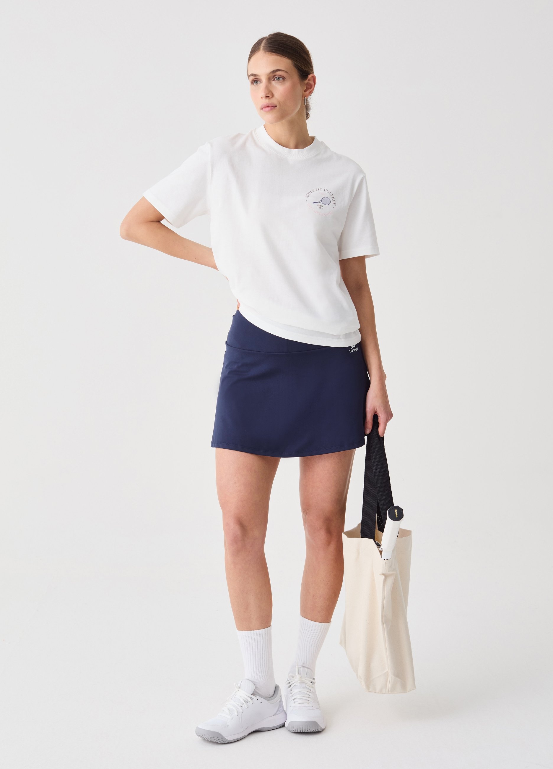 SLAZENGER, T-shirt In Cotone Stampa Motivo Tennis Slazenger, Donna, Bianco, Taglia: S
