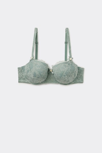 Tezenis Reggiseno Balconcino Prague Full Coverage Lovely Roses Donna Verde Taglia 2C