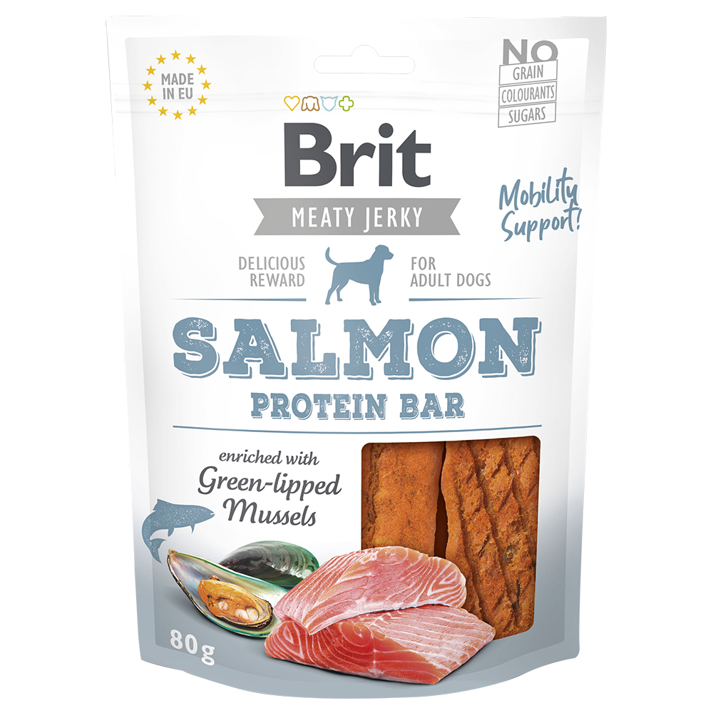 Brit Jerky Protein Bar Salmone Snack cane - Set %: 3 x 80 g