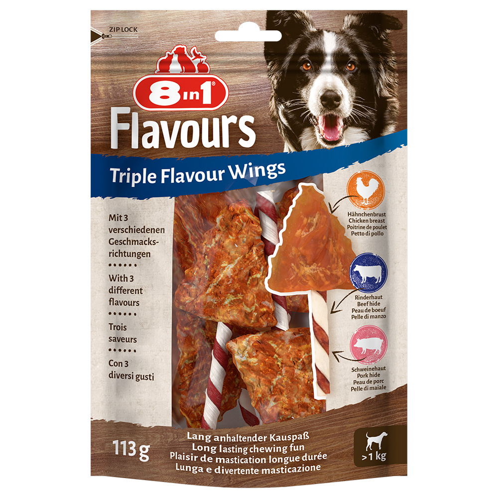 8in1 Triple Flavour Wings Bastoncini da masticare Snack per cane - 6 pz