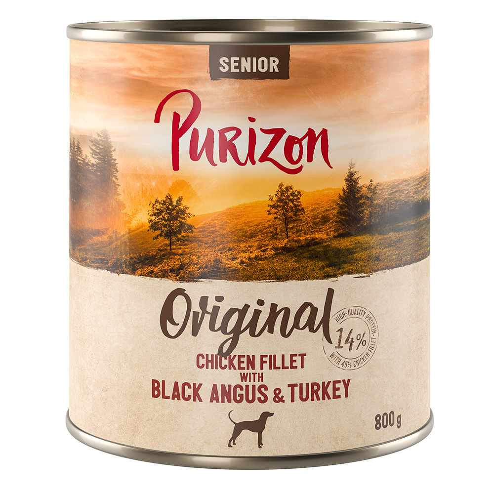 Prezzo speciale! 6 x 400 g/6 x 800 g Purizon umido per cani - Senior: Filetto di pollo con Black-Angus (6 x 800 g)