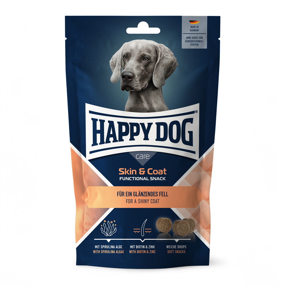 Happy Dog Care Snack per cane - 100 g Skin & Coat con anatra