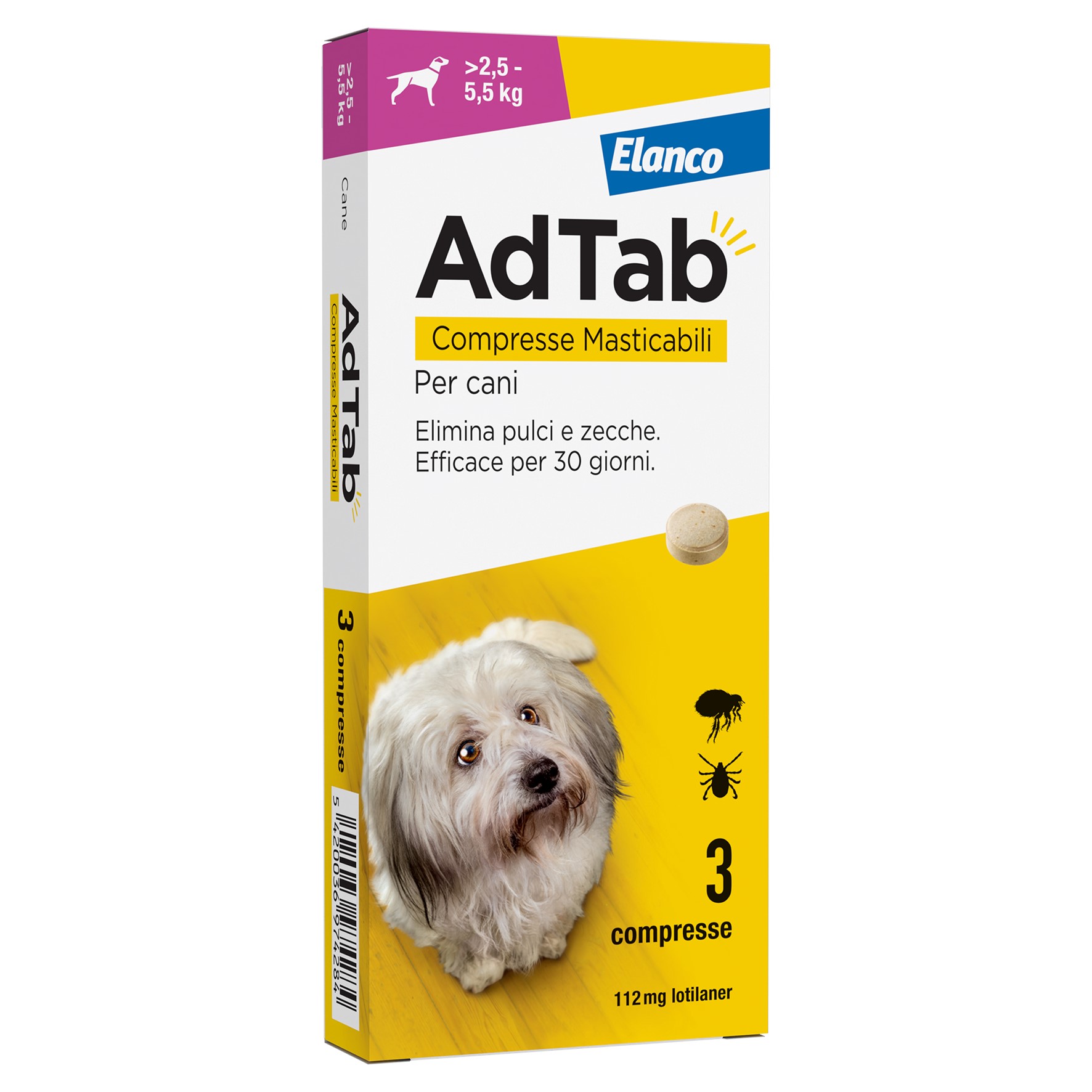 Elanco AdTab compresse masticabili per cani 2,5-5,5 kg - 3 compresse (112 mg)