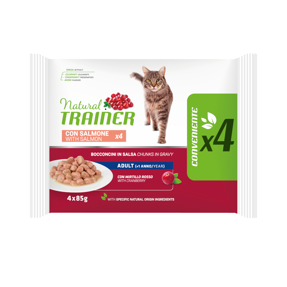 Natural Trainer Adult 4 x 85 g Alimento umido per gatti - con Salmone