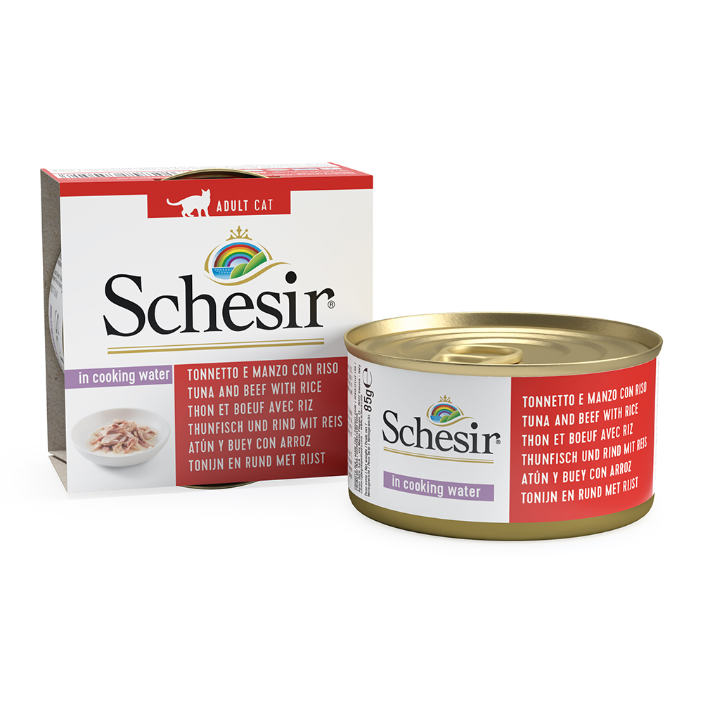 Schesir in Acqua di cottura 1 x 85 g Alimento umido per gatti - Tonnetto con filetti di Manzo