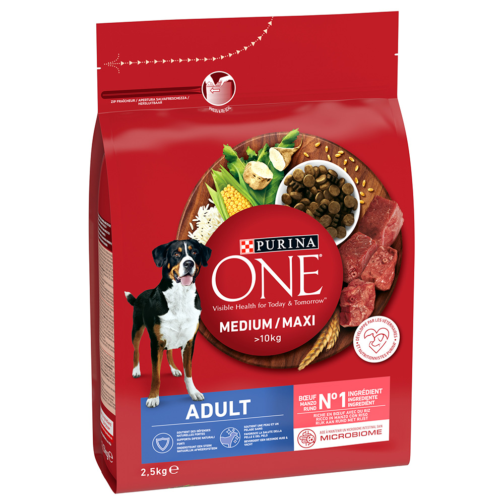 2x2,5kg Medium/Maxi Adult - nauta ja riisi Purina One -koiranruoka