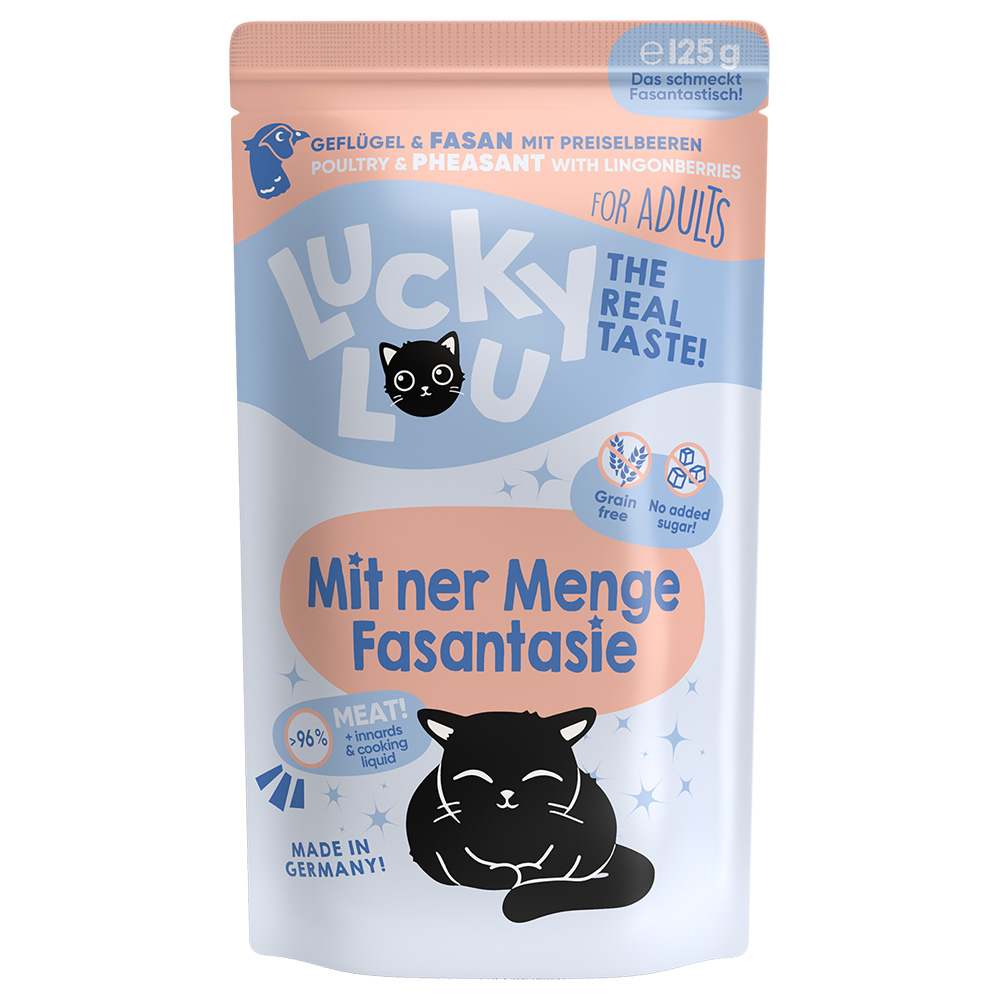 16x 125g Lucky Lou aikuisten siipikarjan ja fasaanin märkä kissanruoka