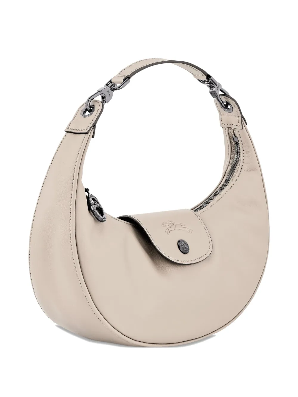 Longchamp Le Pilage curved leather shoulder bag - Rosa