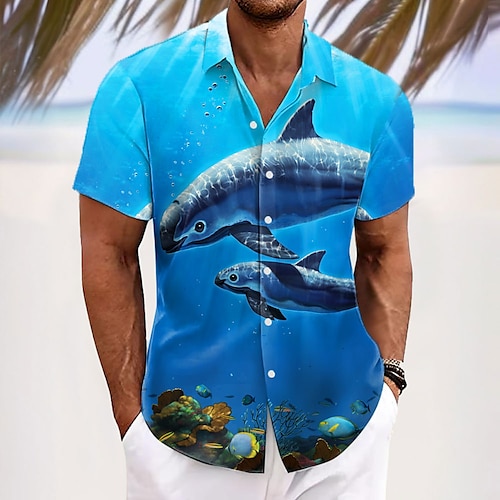 Camicia da uomo Vaquita di Vincent Hie con bottoni e motivo a balena, manica corta, edizione limitata, firmata dall'artista.