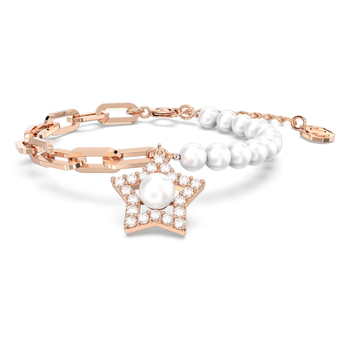 Braccialetto Stella, Pavé, Stella, Bianco, Placcato color oro rosa