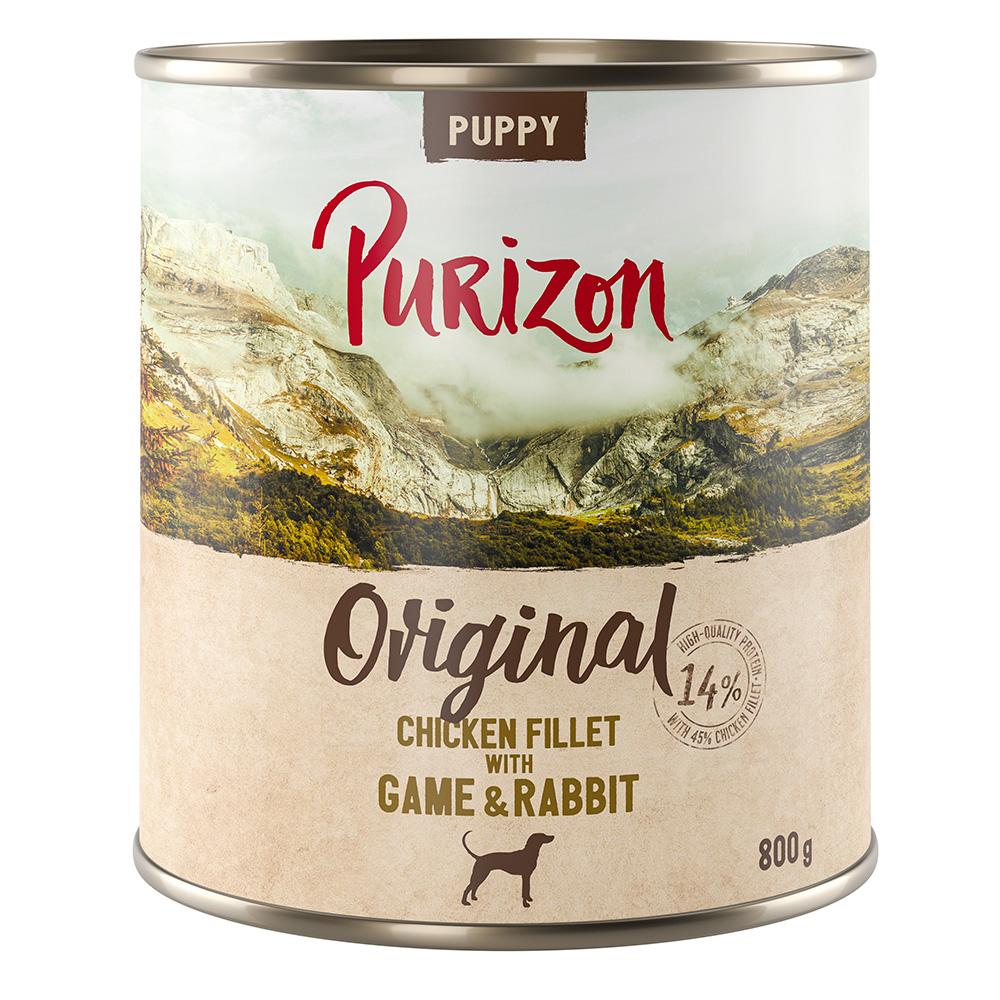 Prezzo speciale! 6 x 400 g/6 x 800 g Purizon umido per cani - Puppy: Filetto di pollo con Selvaggina & Coniglio (6 x 800 g)