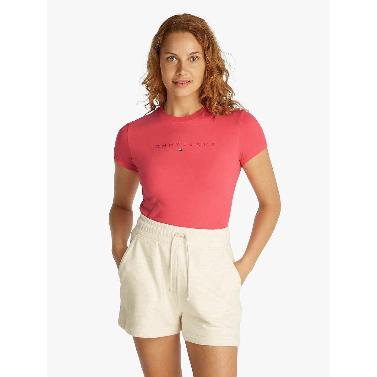 Tommy Jeans T-shirt Girocollo Maniche Corte Rosa Donna Taglie M