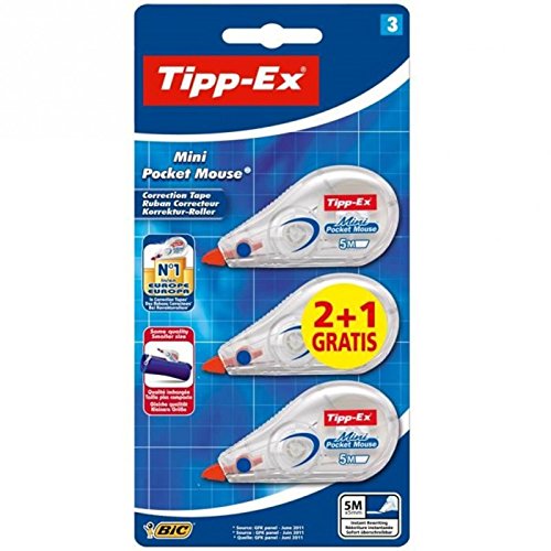 Tipp-Ex ® Mini Pocket Mouse 5 M Confezione Risparmio | 2 Topi Mouse + 1 Gratis.