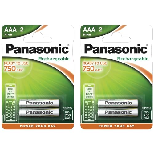 Panasonic Confezione Da 2 Blister Da 2 Batterie Ricaricabili Aaa Nimh Hr03 750 Mah Pronte All'Uso – 1,2 V