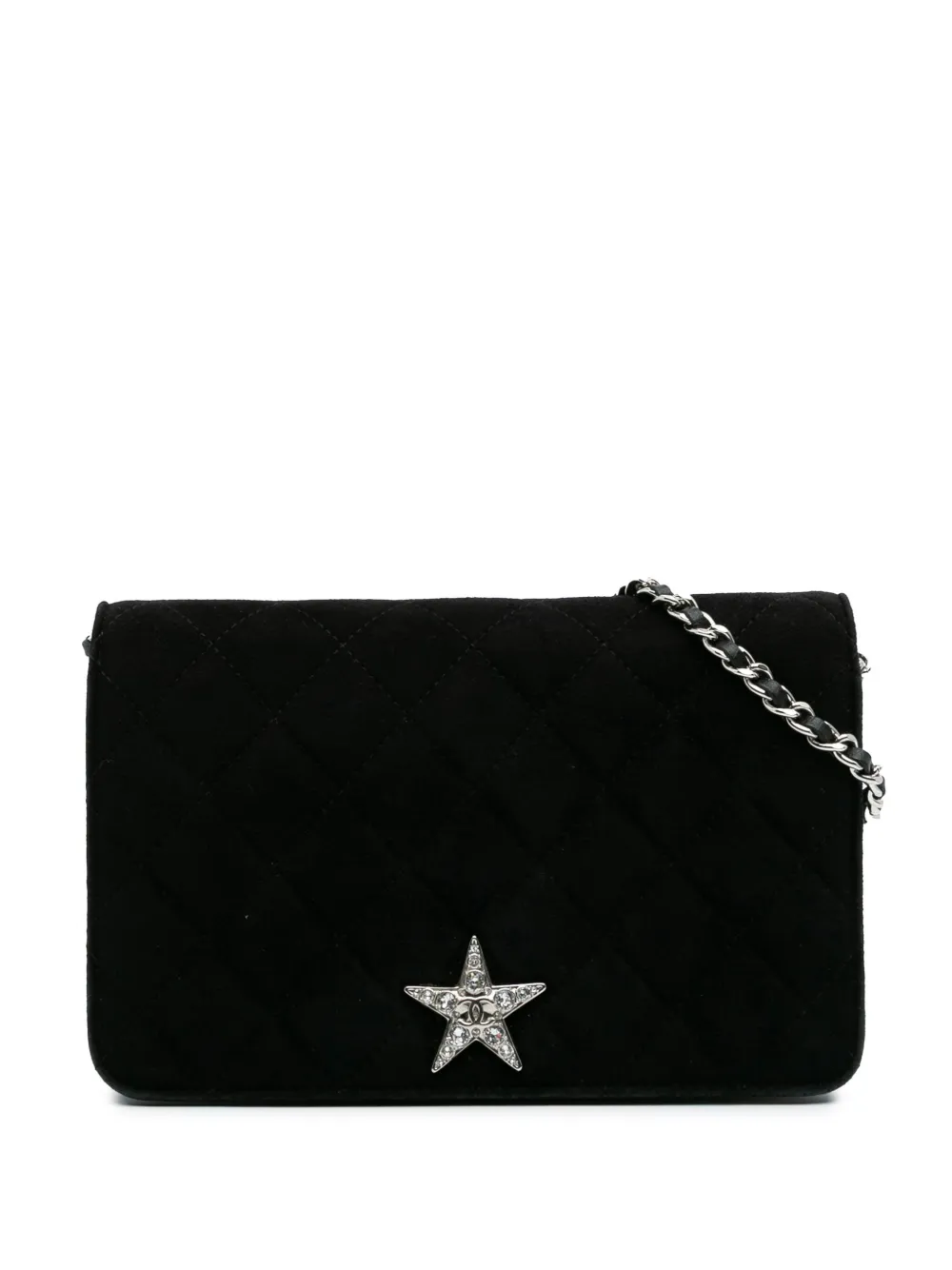 CHANEL Pre-Owned 2019 Quilted Suede Cocostellar Wallet on Chain crossbody bag - Nero