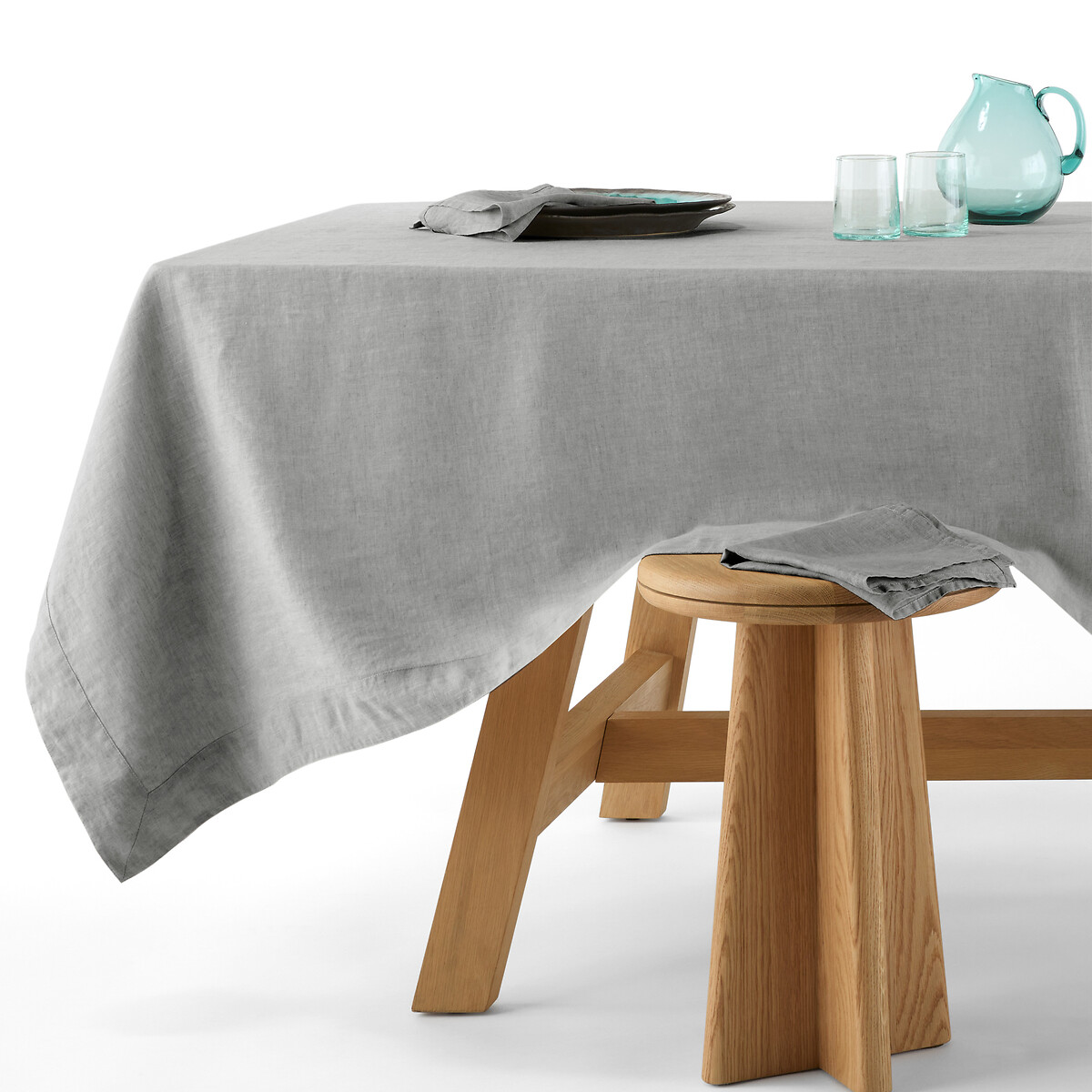 Am.pm Tovaglia In Puro Lino, Linette Grigio Taglie 180 x 180 cm