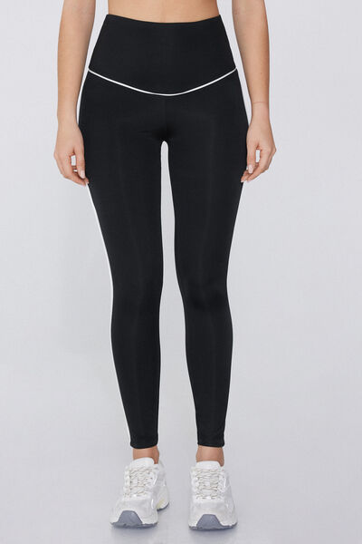 Tezenis Leggings Microfibra Piping Donna Nero Taglia L