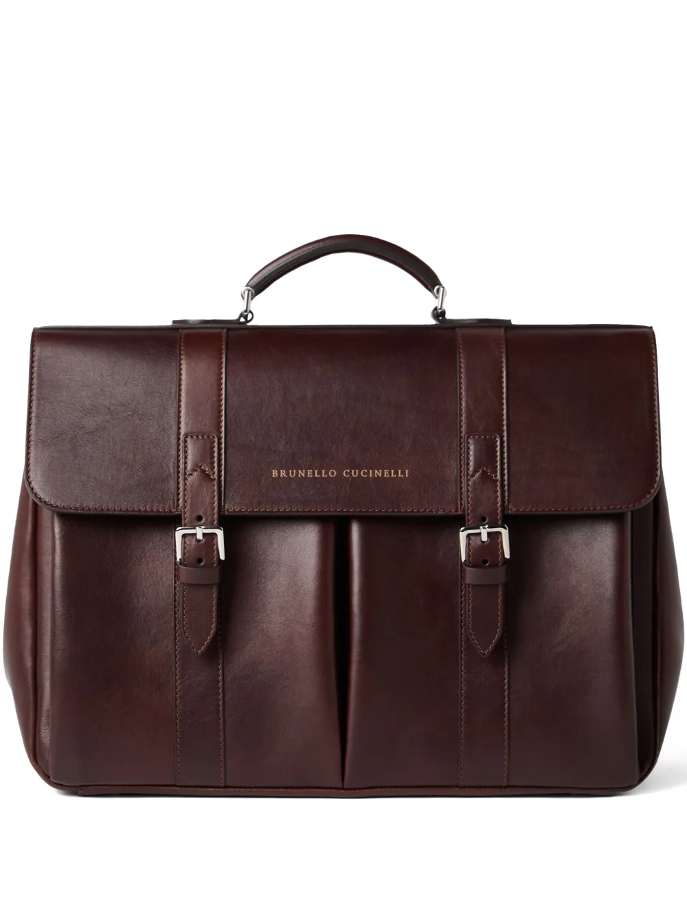 Brunello Cucinelli double-buckle leather briefcase - Rosso