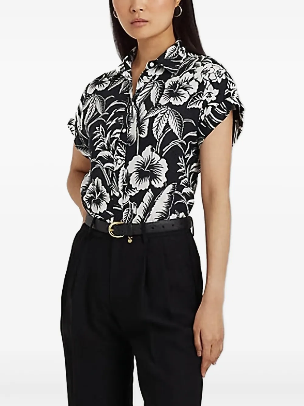 Lauren Ralph Lauren floral-print linen shirt - Nero