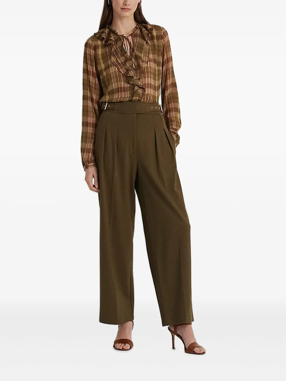 Lauren Ralph Lauren plaid ruffled blouse - Marrone
