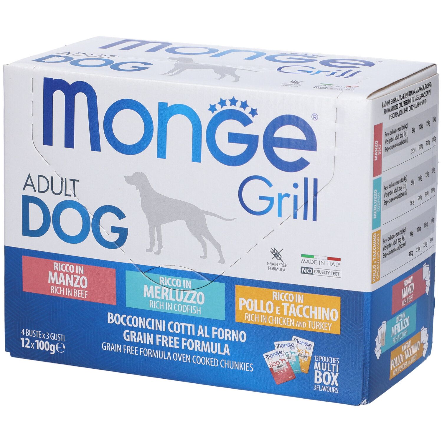 Monge Grill Multibox Adult Manzo-Merluzzo-Pollo 12x100 g Mangime