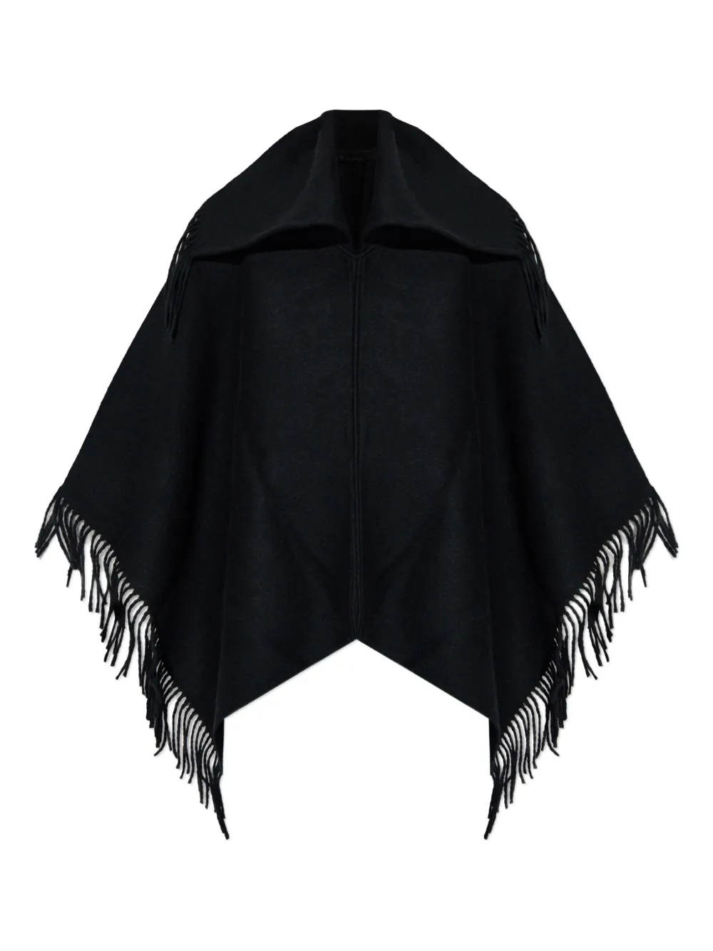 By Malene Birger fringed wool cape coat - Nero