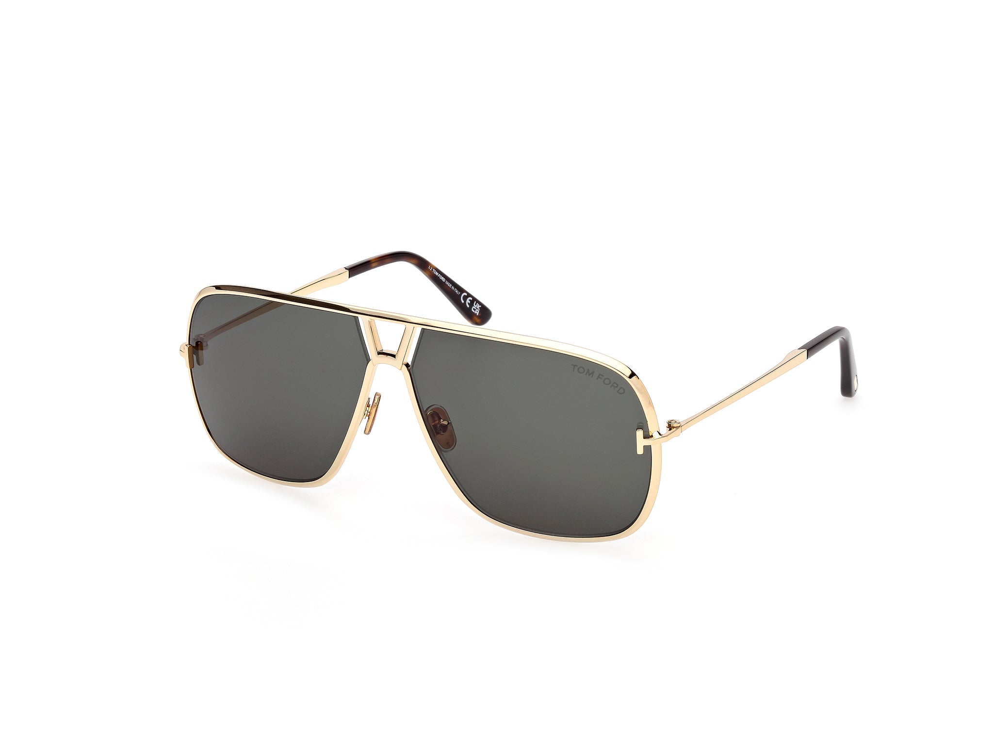Tom Ford Uomo Ft1204 Stavros 30N Occhiali Da Sole Metallo Oro Verde Squadrata Normale