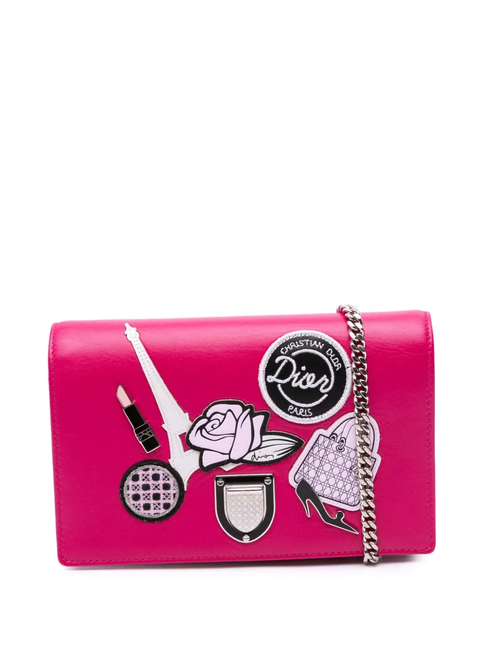 Christian Dior Pre-Owned 2016 Leather Patch Embroidered Diorama Wallet On Chain crossbody bag - Rosa