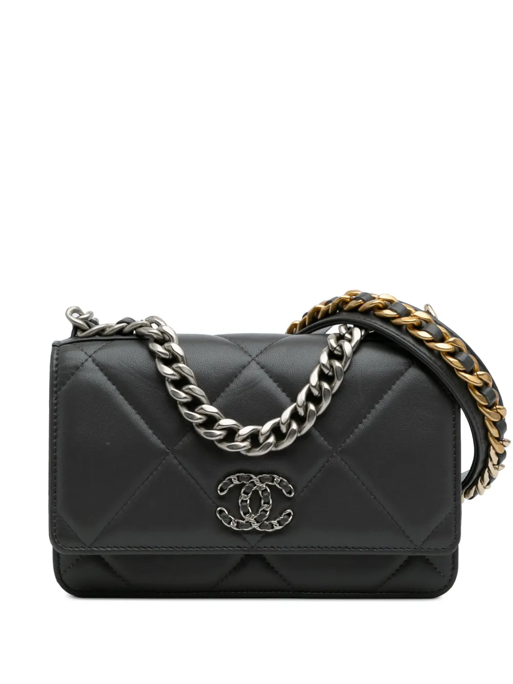 CHANEL Pre-Owned 2021-2024 Quilted Lambskin 19 Wallet on Chain satchel - Grigio