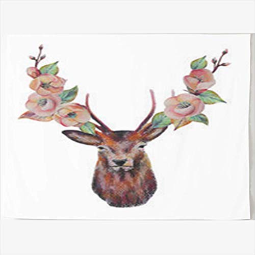 Daawqee Arazzi Tapestries Wall Hangings 80 X 60 Inches Ribbon Deer Flowers Place Text Hand Drawn Abstract Wall Hanging Tapestries Decor Home Bedroom L
