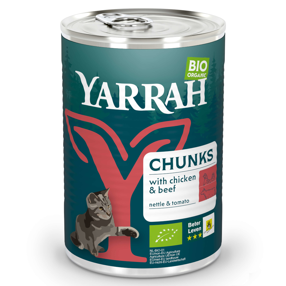 Prezzo speciale! Yarrah umido per gatto - 405 g Bocconcini - Pollo & Manzo con Ortica & Pomodori