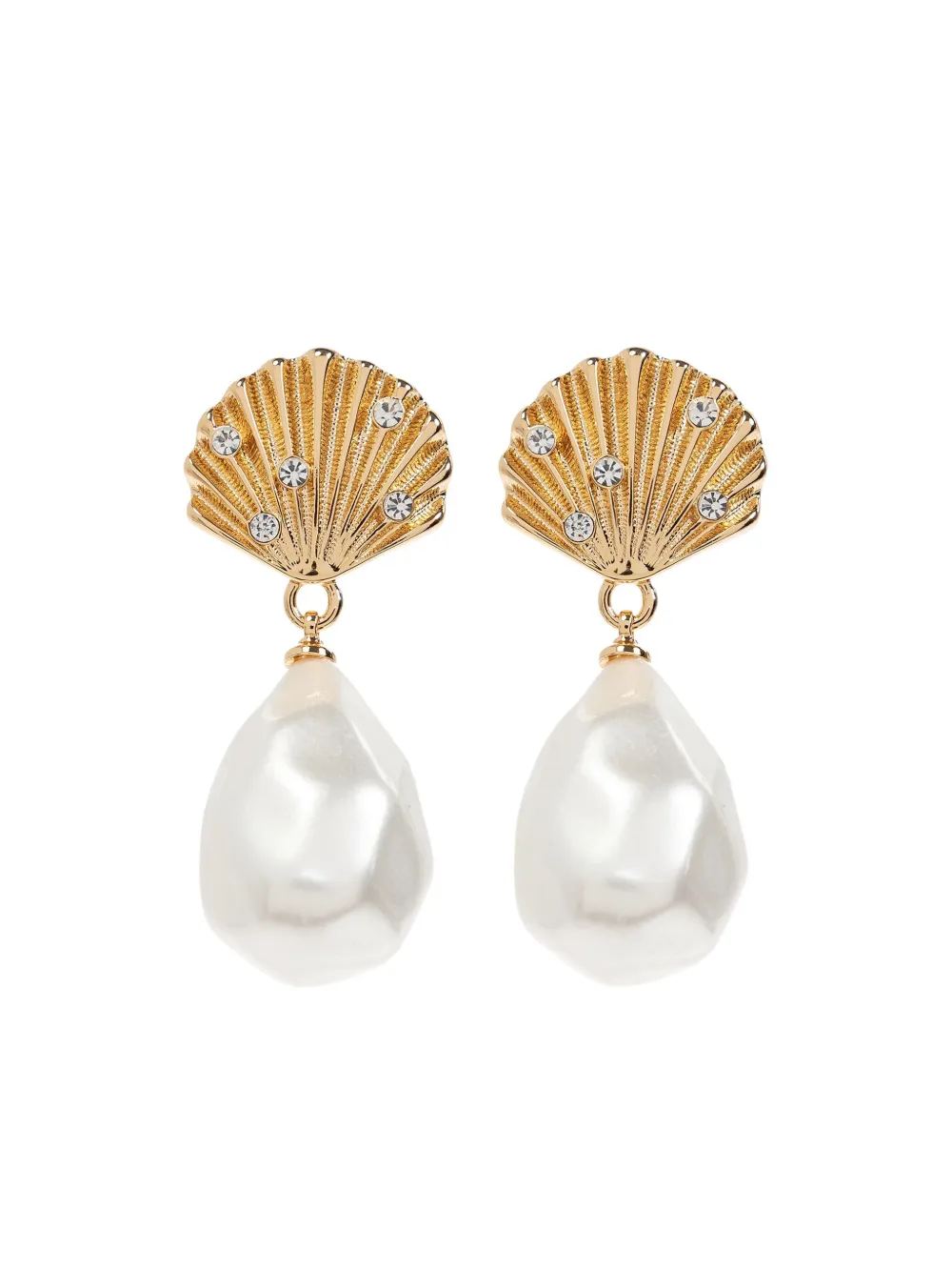 Self-Portrait shell-shaped faux pearl-drop earrings - Oro