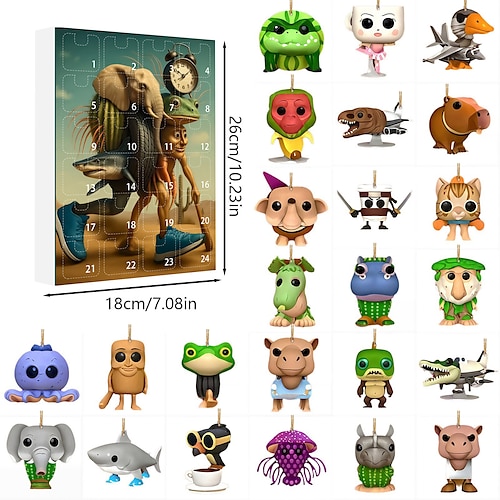 Calendario dell'avvento tung tung tung sahur, ornamenti in acrilico 2D, 24 giorni di ciondolo brainrot italiano, calendario dell'avvento, confezione r