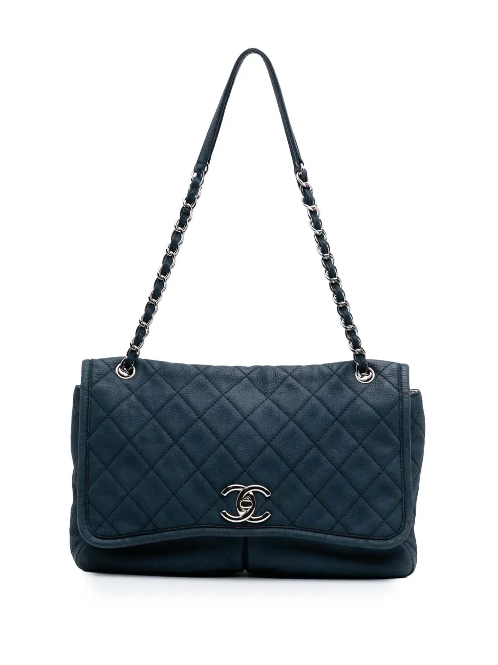 CHANEL Pre-Owned 2012 Large Quilted Nubuck Natural Beauty Split Pocket Flap shoulder bag - Blu