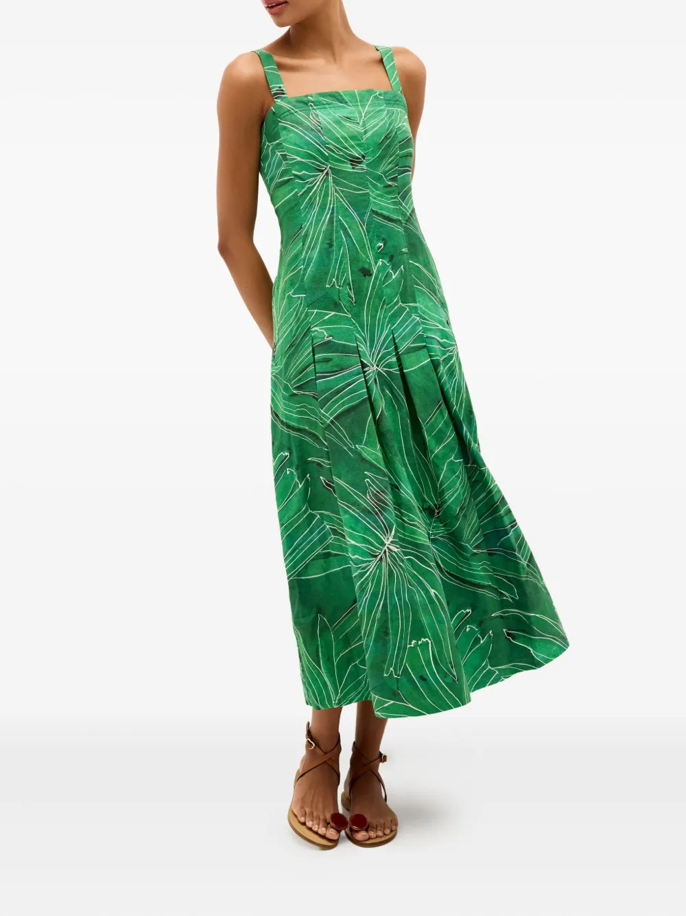 Marie Oliver Dixon leaf-print midi dress - Verde