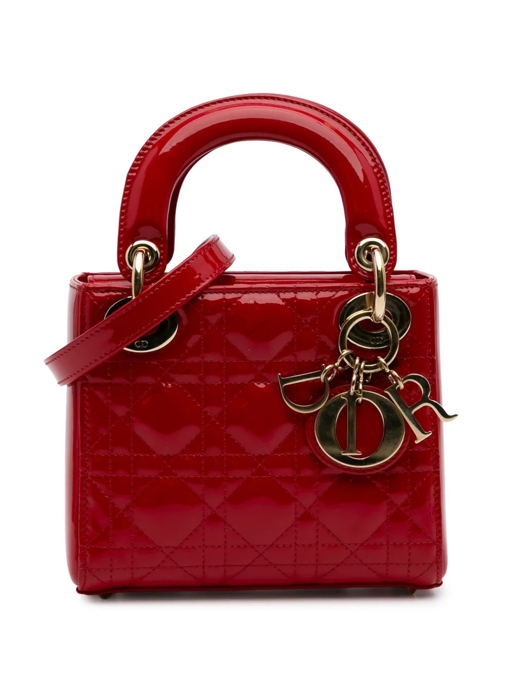 Christian Dior Pre-Owned 2015 Mini Patent Cannage Lady Dior satchel - Rosso