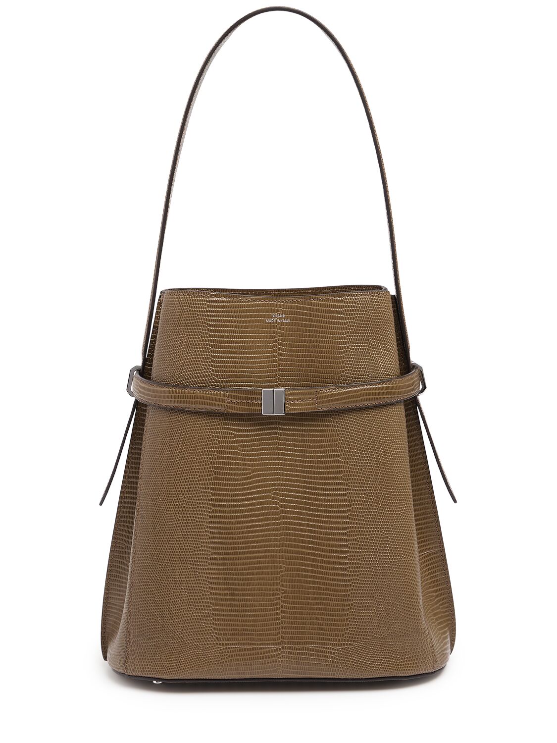 Belted Lizard-Embossed Bucket Bag