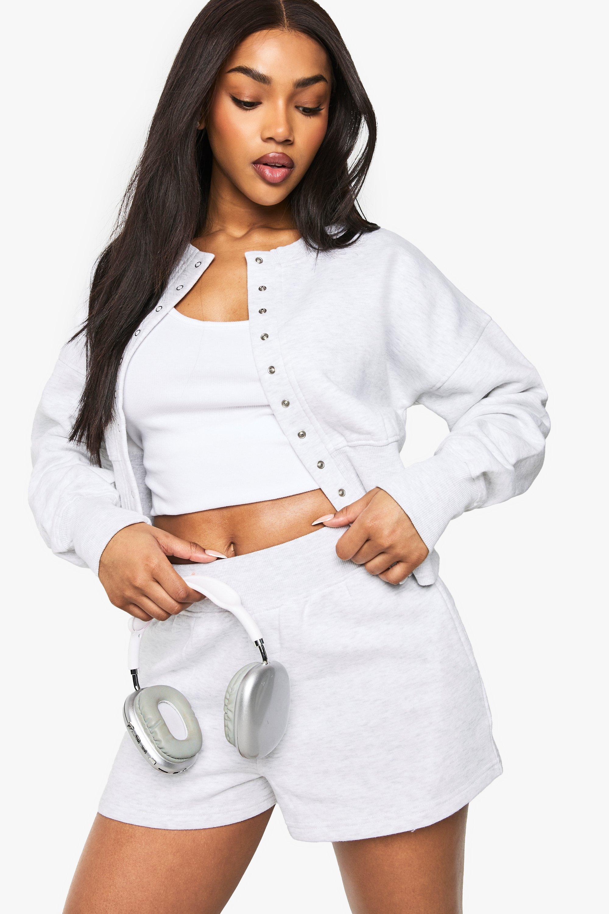 Deep Hem Popper Bomber Short Tracksuit, Grigio