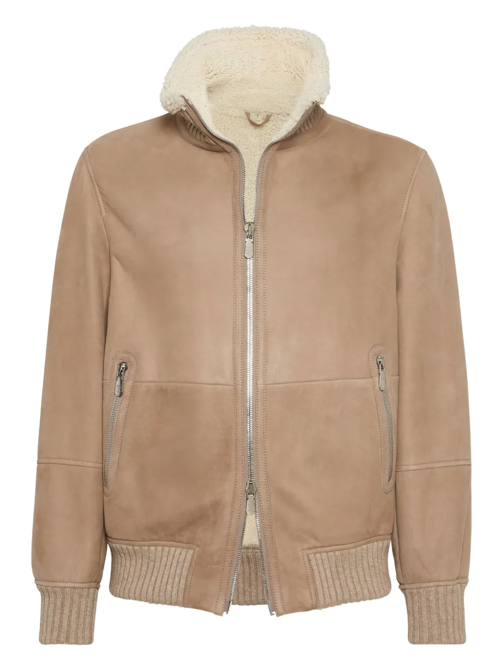Brunello Cucinelli shearling-collared suede jacket - Marrone