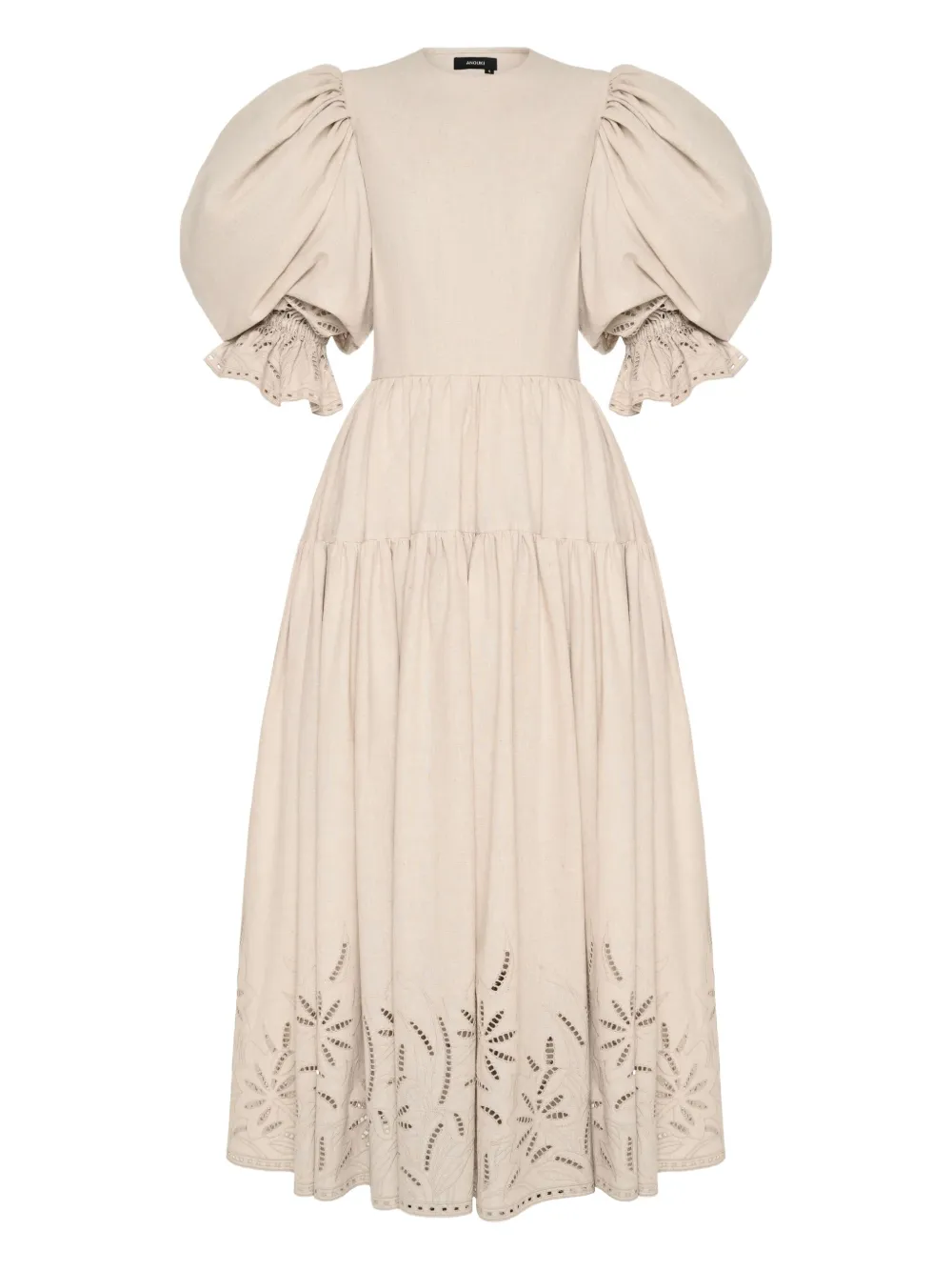 ANOUKI puffed sleeve embroidered maxi dress - Toni neutri