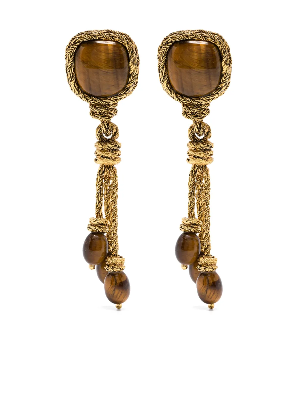 Aurelie Bidermann MIKI TIGER EYE EARRINGS - Oro