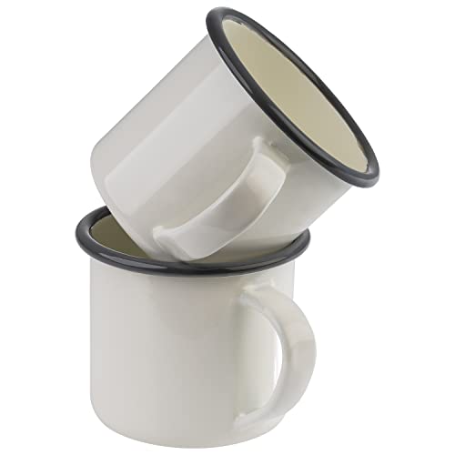 Aps Emaille - Set Di 2 Tazze Da 0,35 Litri, In Lamiera Di Acciaio Smaltata, Colore: Bianco Crema Con Bordo Grigio