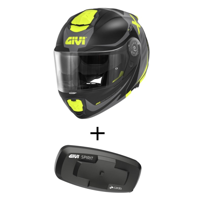 Bundle Casco Givi X.27 Dimension Nero Opaco Titanio Giallo con Interfono Givi I319S