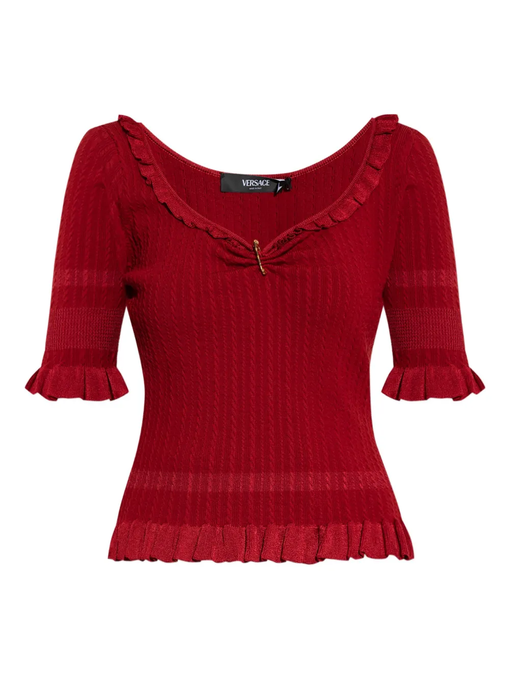 Versace frill-trimmed ribbed top - Rosso