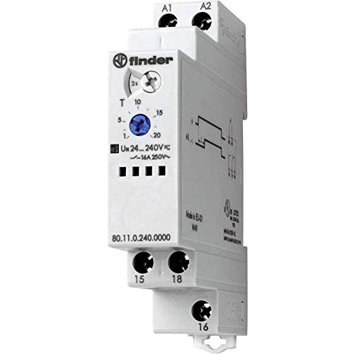 Finder 801102400000Pas - Relé Temporizzato Modulare Funzione Ai, 1Rt 16 A Da 24 A 240 Vac/Dc, Da 0,1 Secondi A 24 H