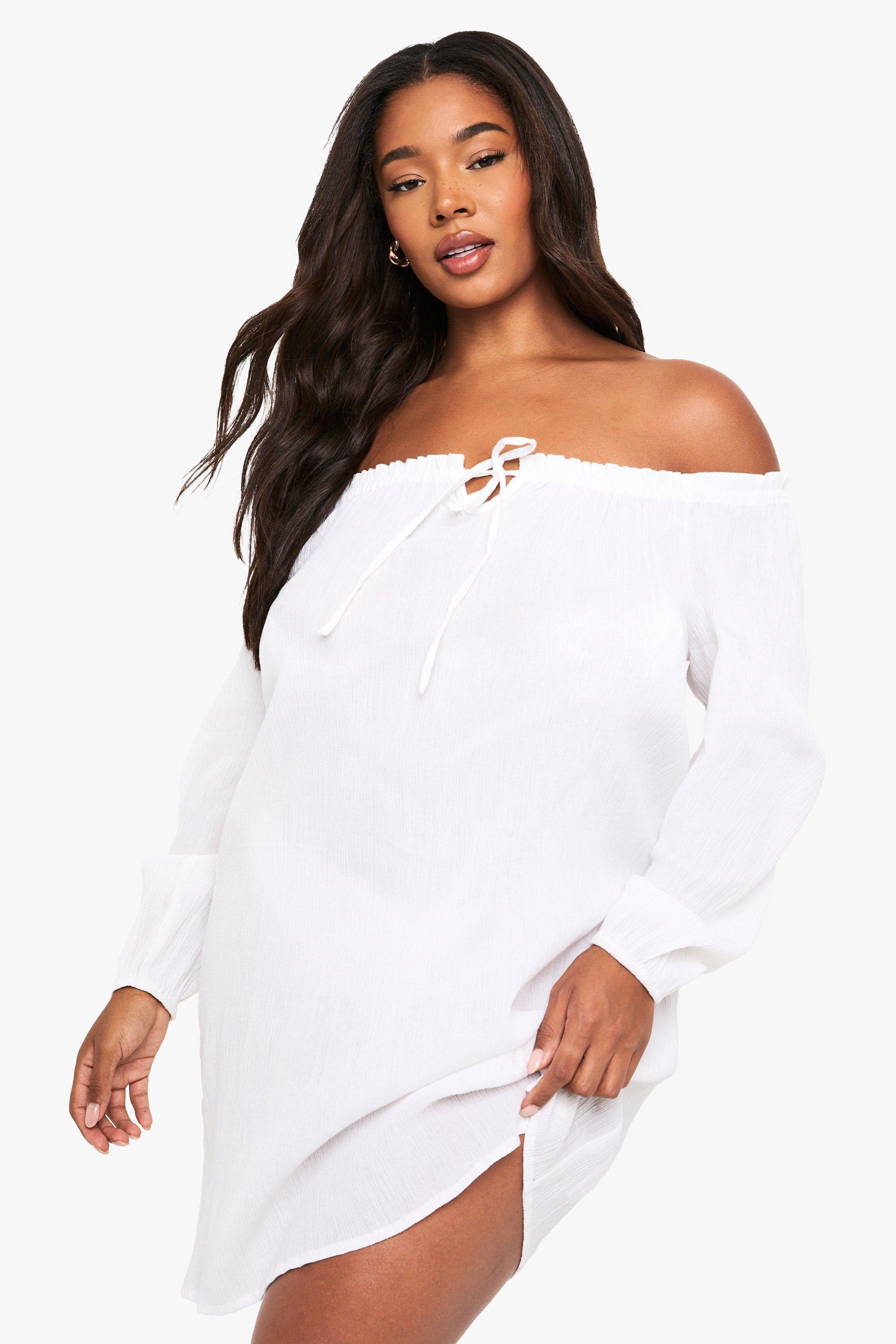 Beaded Cotton Beach Dress, Bianco